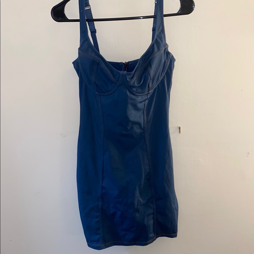 Stylish Blue Dress with Stitch Detail
